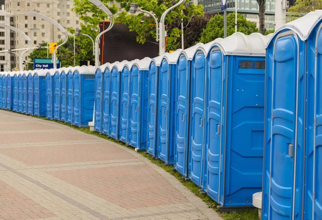 portable restrooms lined up at a marathon, ensuring runners can take a much-needed bathroom break in Aguanga